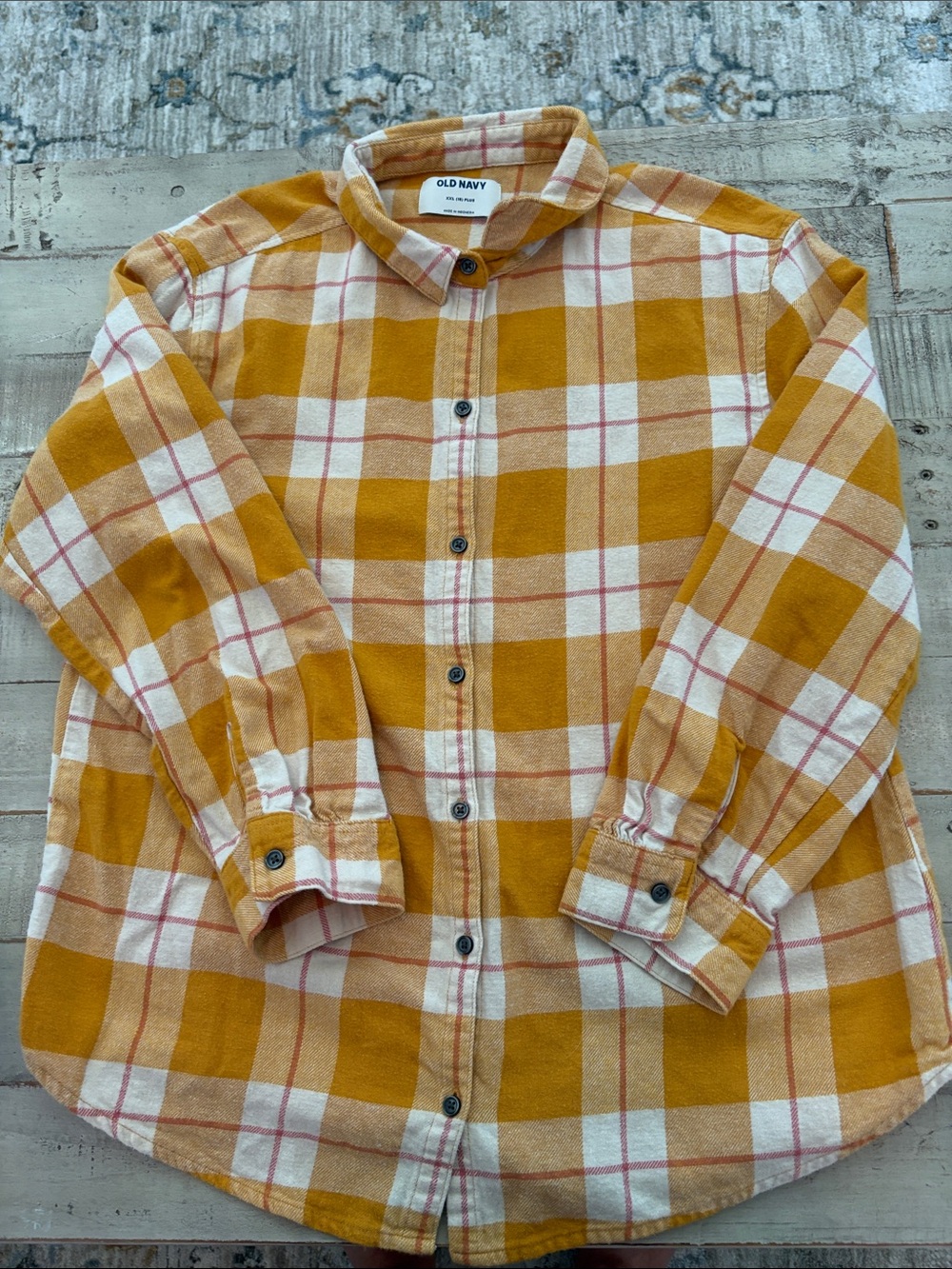 Old Navy Mustard and Cream Plaid Button-Down Shirt